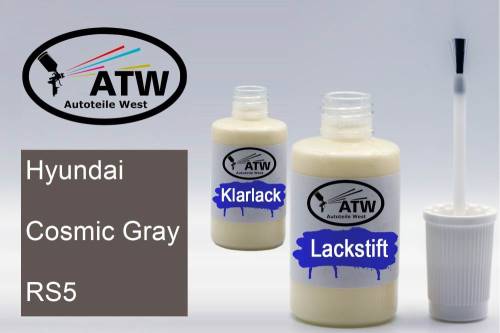 Hyundai, Cosmic Gray, RS5: 20ml Lackstift + 20ml Klarlack - Set, von ATW Autoteile West.